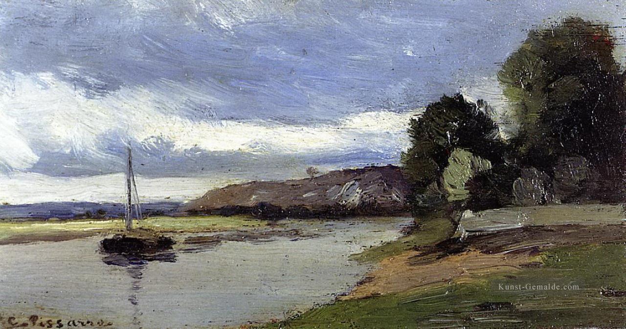 Ufer eines Flusses mit Lastkahn Camille Pissarro Ölgemälde